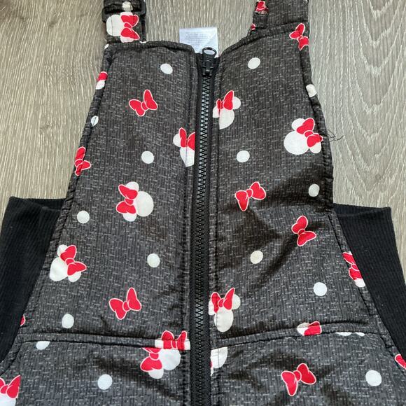 Girls 6X Disney Minnie Mouse Snow Pants Adjustable Bibs Gray Pink - Picture 1 of 11